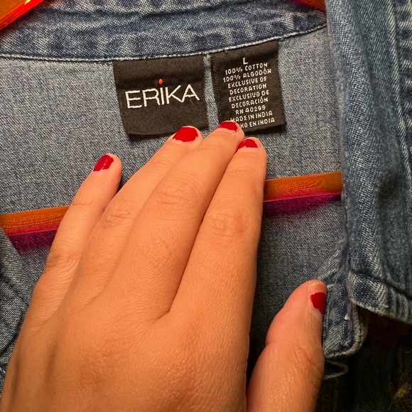 Erika Blue Denim Shirt with Red Accents - Picture 3 of 4